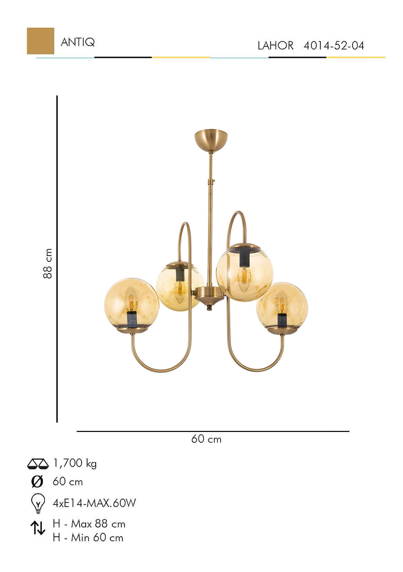 Lustra Moderna Lahor Asi Home , 4xE14-60 W, Antiq