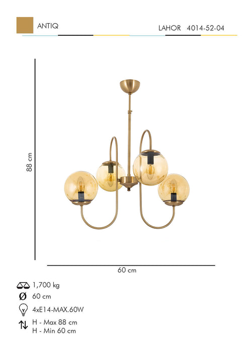 Lustra Moderna Lahor Asi Home , 4xE14-60 W, Antiq