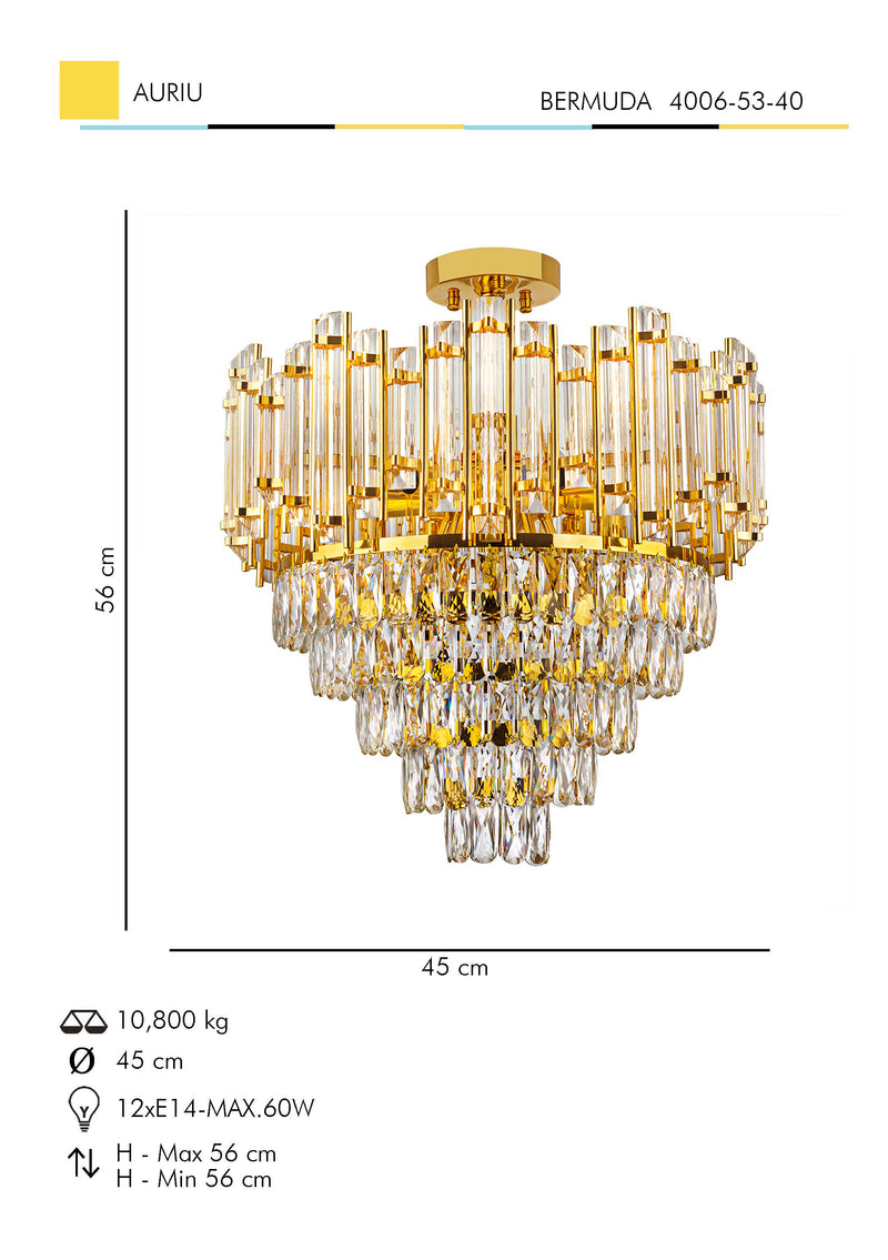 Lustra Cristal Bermuda Asi Home , 12xE14-60 W, Auriu