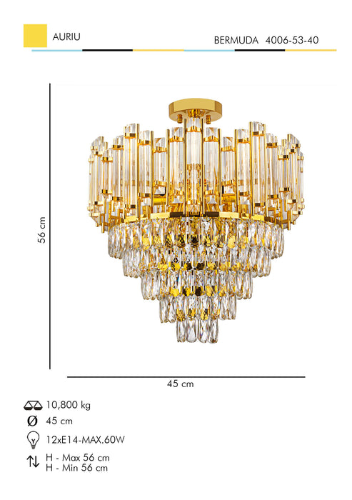 Lustra Cristal Bermuda Asi Home , 12xE14-60 W, Auriu