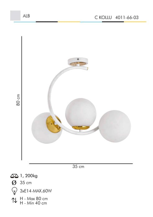 Lustra Moderna C Kollu Asi Home , 3xE14-60 W, Alb