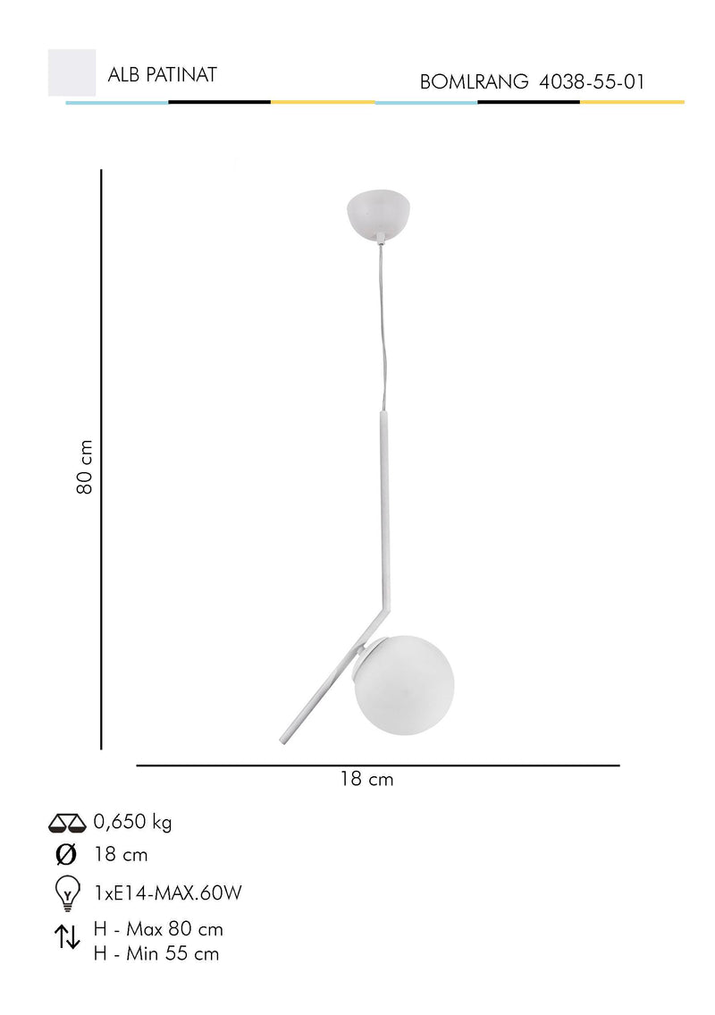 Lustra Moderna Bomlrang Asi Home , 1xE14-60 W, Alb Patinat