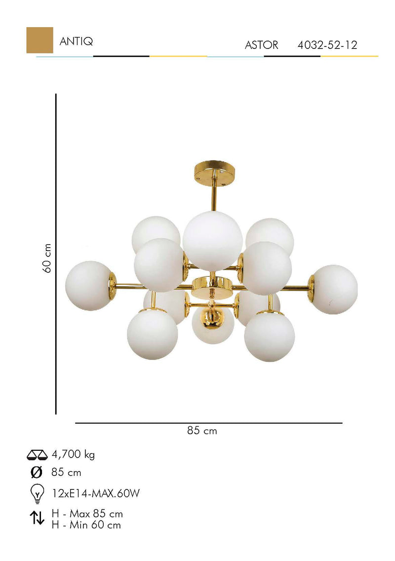 Lustra Moderna Astor Asi Home , 12xE14-60 W, Antiq