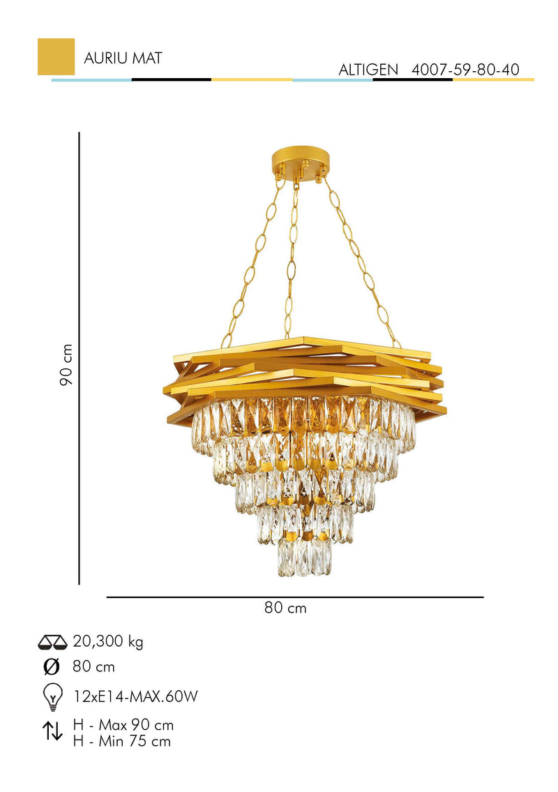 Lustra Moderna Altigen Asi Home , 9xE14-60 W, Auriu Mat