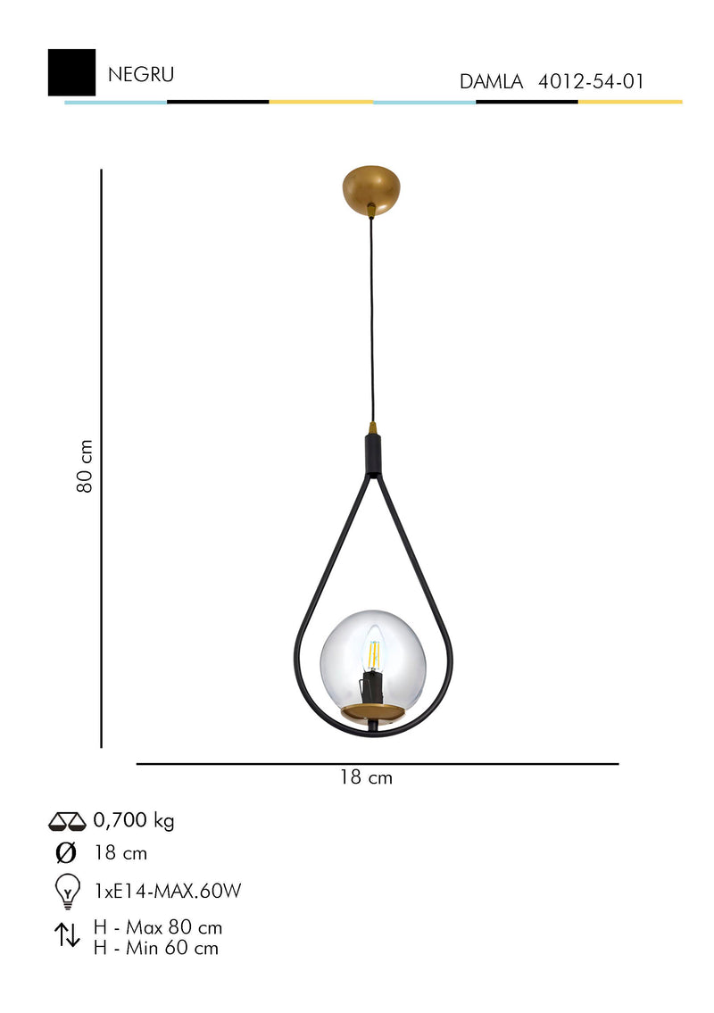 Lustra Moderna Damla Asi Home , 1xE14-60 W, Negru