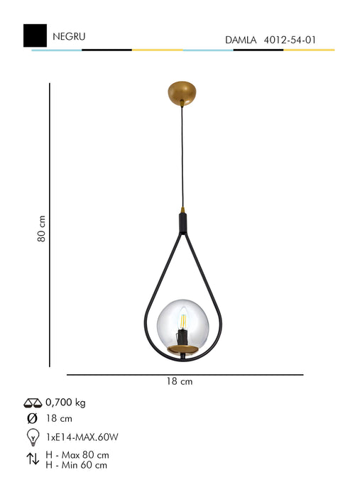 Lustra Moderna Damla Asi Home , 1xE14-60 W, Negru