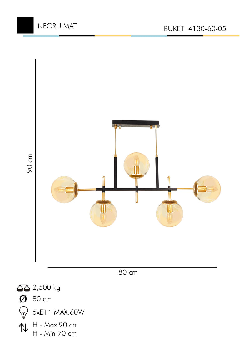 Lustra Moderna Buket Asi Home , 5xE14-60 W, Negru Mat