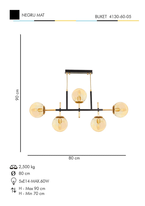 Lustra Moderna Buket Asi Home , 5xE14-60 W, Negru Mat