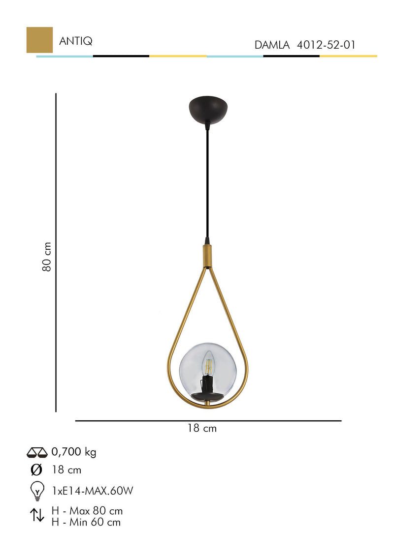 Lustra Moderna Damla Asi Home , 1xE14-60 W, Antiq
