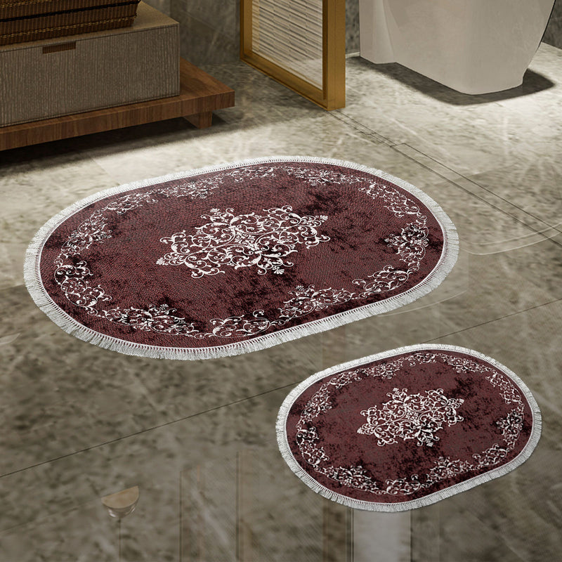 Set Covorase de baie (2 Bucati) Asi Home 410616 -O - Rosu bordo
