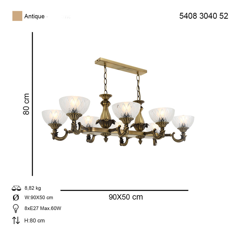 Lustra Clasica Yeni Lost Sirali Asi Home , 8xE27-60W, antiq 3040-52-08S