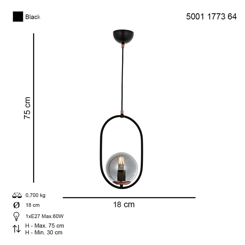 Lustra Moderna Alta Asi Home , 1xE27-60W, negru 1773-64-08