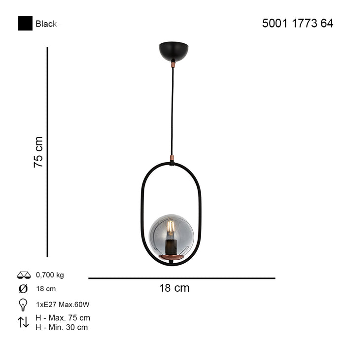 Lustra Moderna Alta Asi Home , 1xE27-60W, negru 1773-64-08