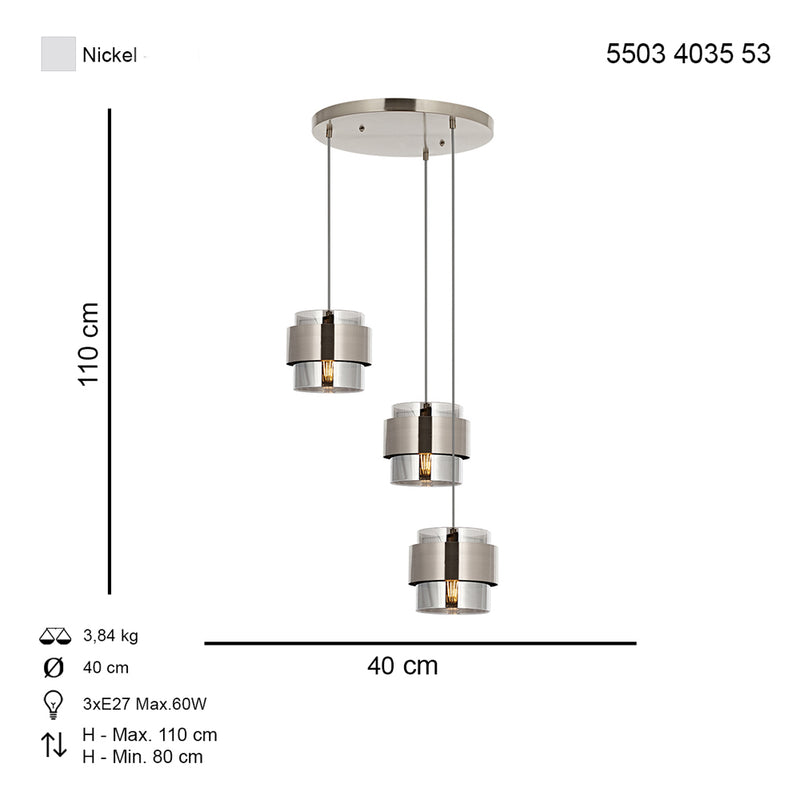 Lustra Moderna Roza Asi Home , 3xE27-60W, crom satinat 4035-53-03