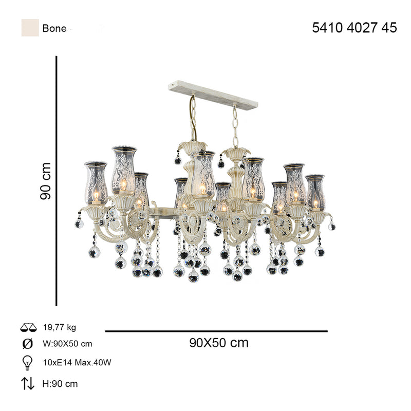 Lustra Cristal Yasmin Sirali Asi Home , 10xE14-40W, crem patina aurıe 4027-45-10S