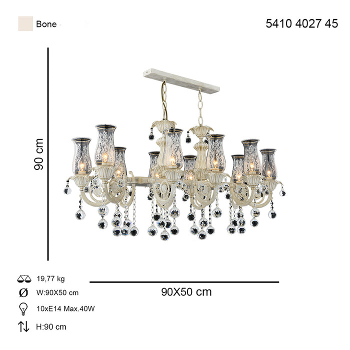 Lustra Cristal Yasmin Sirali Asi Home , 10xE14-40W, crem patina aurıe 4027-45-10S
