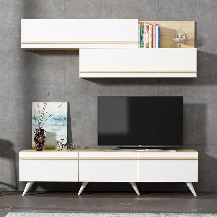 Comoda TV Asi Home Amsterdam, 180 cm,  180 cm x 42 cm,                                                                         60 cm x 35 cm,                                                                          22 cm, Safir,
Alb