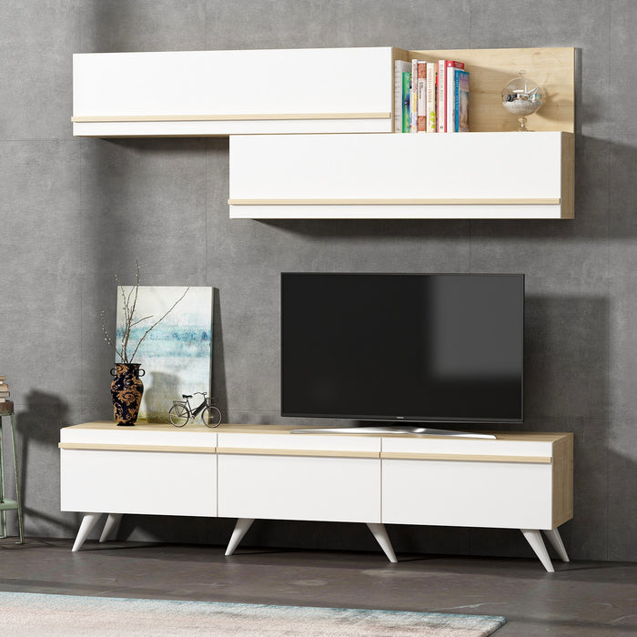 Comoda TV Asi Home Amsterdam, 180 cm,  180 cm x 42 cm,                                                                         60 cm x 35 cm,                                                                          22 cm, Safir,
Alb