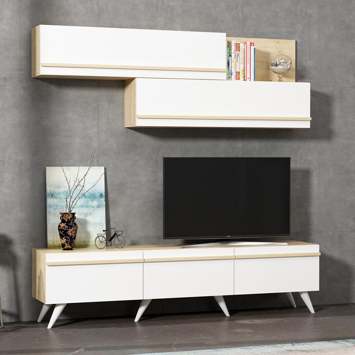 Comoda TV Asi Home Amsterdam, 180 cm,  180 cm x 42 cm,                                                                         60 cm x 35 cm,                                                                          22 cm, Safir,
Alb