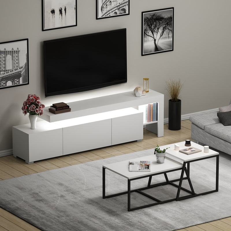 Set Mobila Living Asi Home Beliz Set, 3 Piese, Comoda TV 192cm x 53cm x 37cm, Masute Cafea 88cm x  38cm x 50cm/ 57cm x 45cm x 55cm, Alb