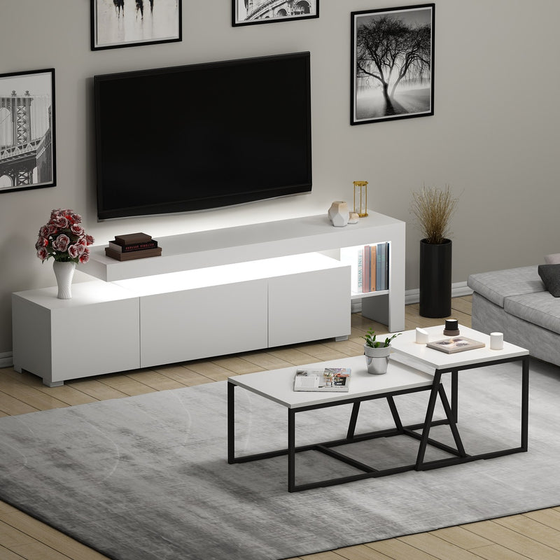 Set Mobila Living Asi Home Beliz Set, 3 Piese, Comoda TV 192cm x 53cm x 37cm, Masute Cafea 88cm x  38cm x 50cm/ 57cm x 45cm x 55cm, Alb