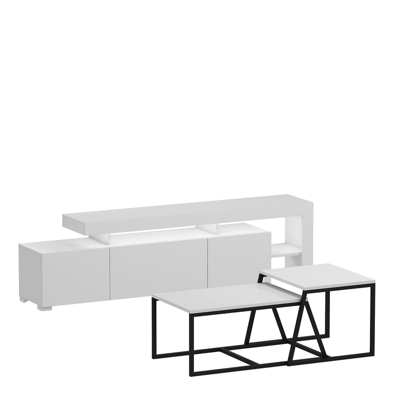 Set Mobila Living Asi Home Beliz Set, 3 Piese, Comoda TV 192cm x 53cm x 37cm, Masute Cafea 88cm x  38cm x 50cm/ 57cm x 45cm x 55cm, Alb