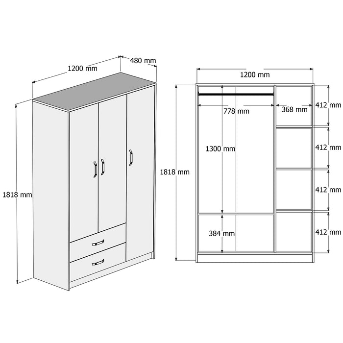 Dulap Asi Home Grande 3508, Stejar/
Gri, 120 x182 x48 cm