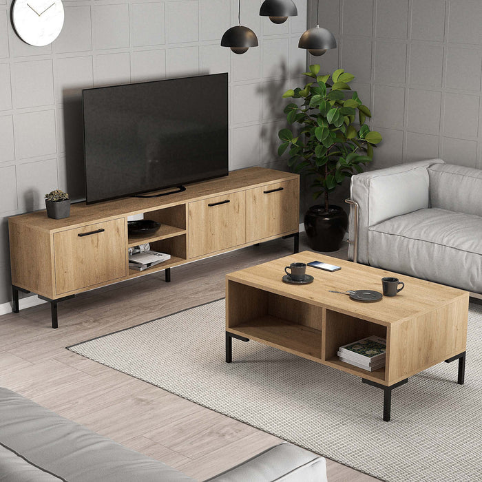 Set Mobila Living Asi Home Camaiore Set, 2 Piese, Comoda TV 150cm x 52cm x 34cm, Masuta Cafea 90cm x 54cm x 41,6cm, Stejar/Alb