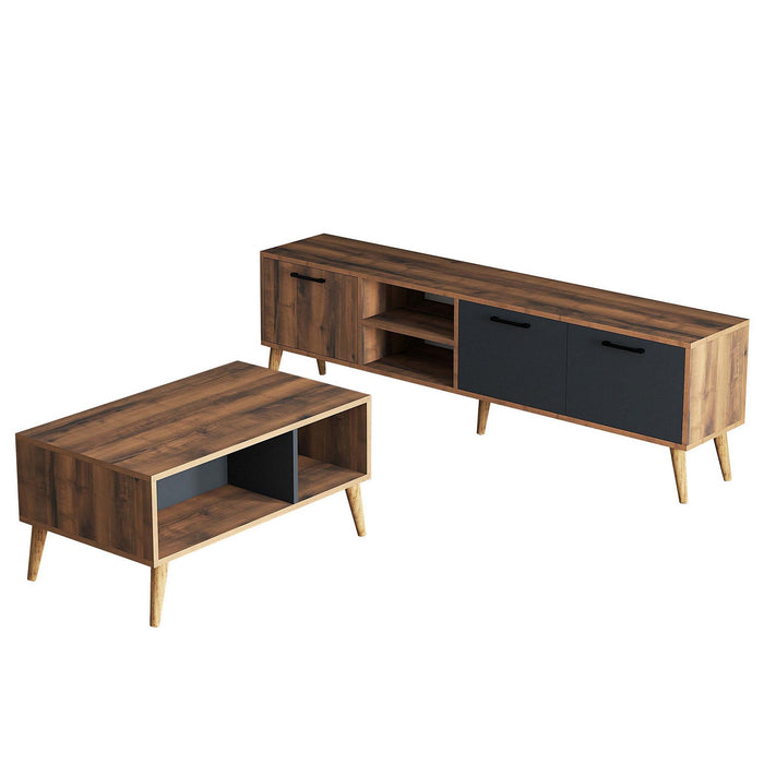 Set Mobila Living Asi Home Set, 2 Piese, Comoda TV 180cm x 53cm x 35cm, Masuta Cafea 90cm x 54cm x 41,6cm, Nuc/Antracit