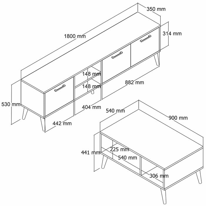 Set Mobila Living Asi Home Set, 2 Piese, Comoda TV 180cm x 53cm x 35cm, Masuta Cafea 90cm x 54cm x 41,6cm, Nuc/Antracit