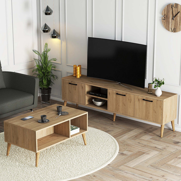 Set Mobila Living Asi Home Set, 2 Piese, Comoda TV 180cm x 53cm x 35cm, Masuta Cafea 90cm x 54cm x 41,6cm, Stejar