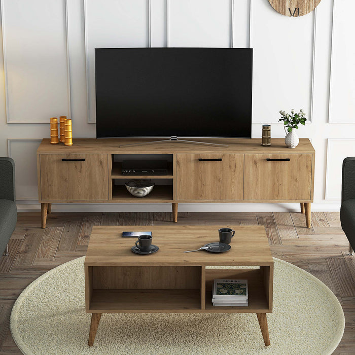 Set Mobila Living Asi Home Set, 2 Piese, Comoda TV 180cm x 53cm x 35cm, Masuta Cafea 90cm x 54cm x 41,6cm, Stejar