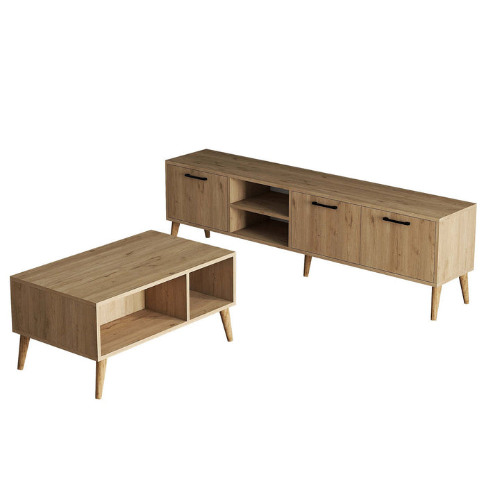 Set Mobila Living Asi Home Set, 2 Piese, Comoda TV 180cm x 53cm x 35cm, Masuta Cafea 90cm x 54cm x 41,6cm, Stejar