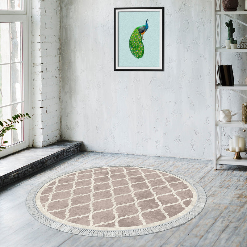 Covor Asi Home Round, 100 x 100cm, Poliester, Crem-Maro