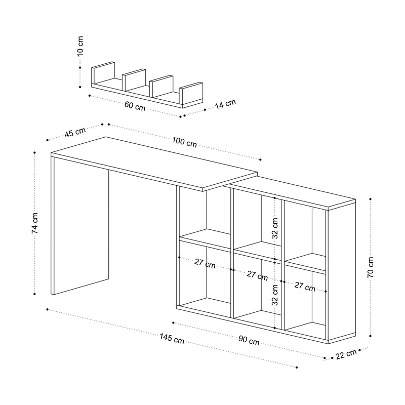 Birou Asi Home Jack, Alb/
Stejar, 74 x145 x45 cm