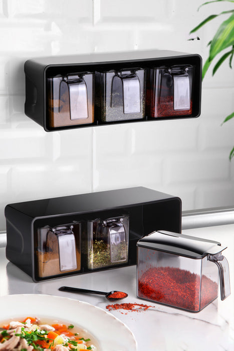 Set Recipiente Condimente, 7 Piese, Asi Home Jar4, Negru
Argintiu, Plastic