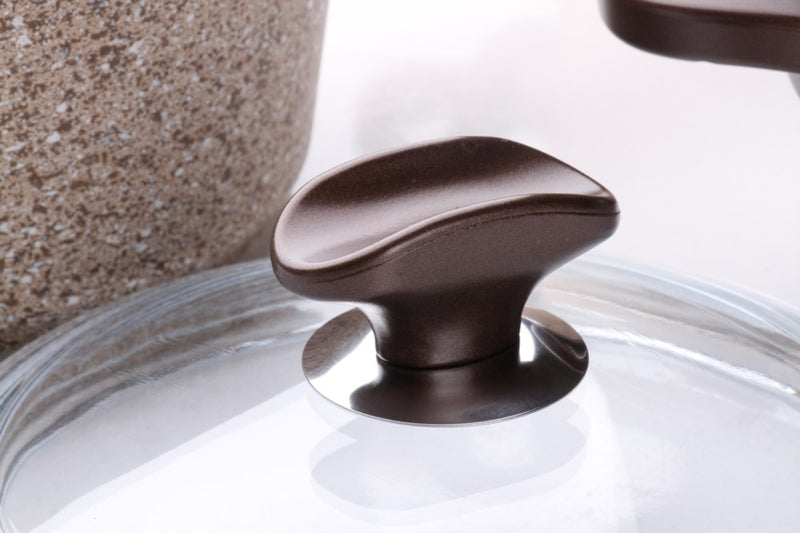 Set 3 Oale cu Capace, Granit, Asi Home Cream – 100% Aluminiu, Crem, 16/18/20 cm