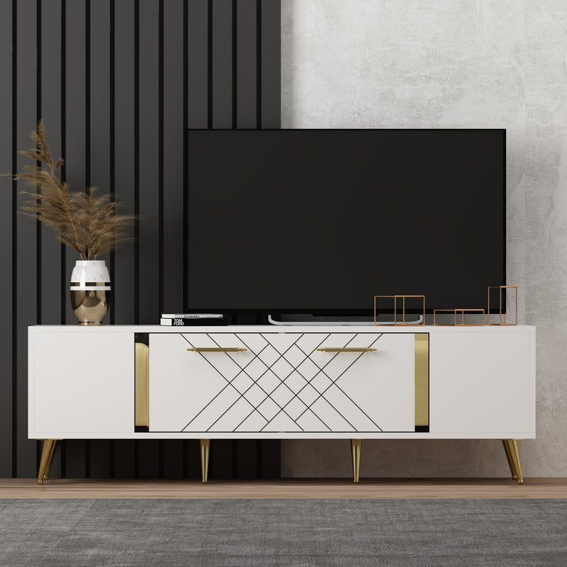 Comoda TV Asi Home Detas - White, Gold, Alb/
Auriu, 150 x48 x35 cm