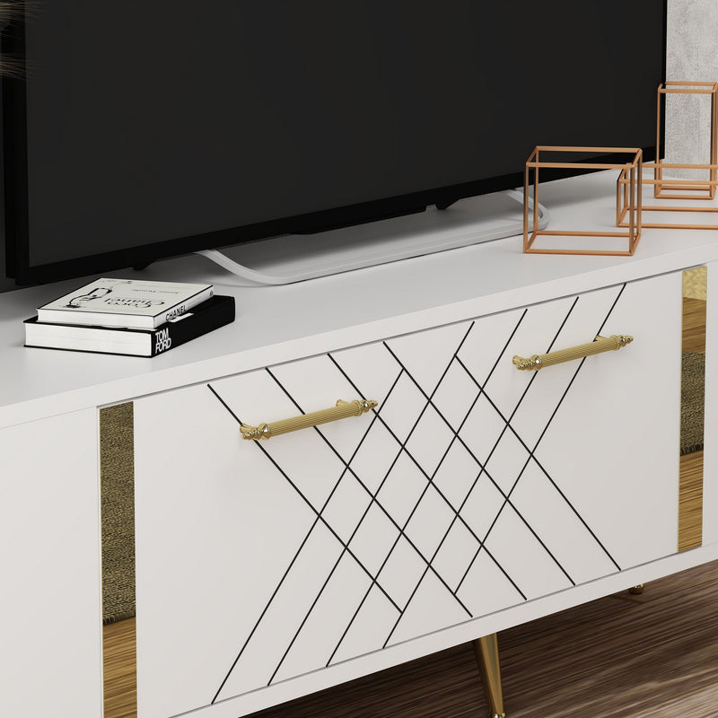Comoda TV Asi Home Detas - White, Gold, Alb/
Auriu, 150 x48 x35 cm