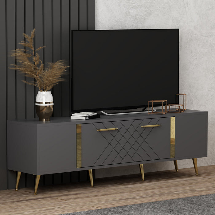 Comoda TV Asi Home Detas - Anthracite, Gold, Antracit/
Auriu, 150 x48 x35 cm