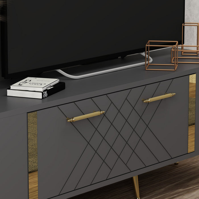 Comoda TV Asi Home Detas - Anthracite, Gold, Antracit/
Auriu, 150 x48 x35 cm