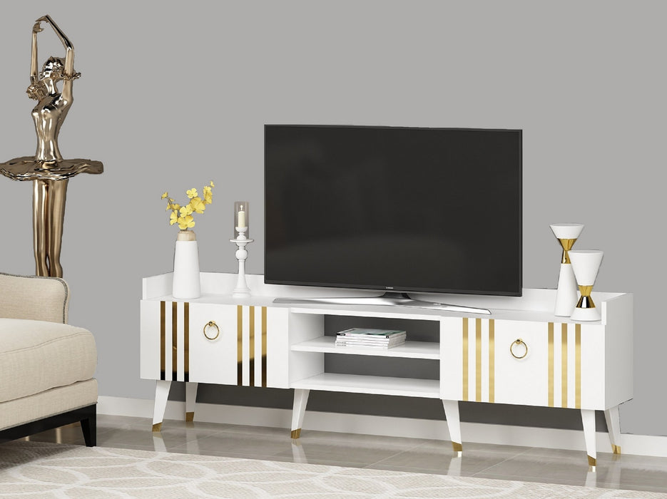 Comoda TV Asi Home Isıl, 184 cm x 58 cm x 30 cm, Alb,
Auriu