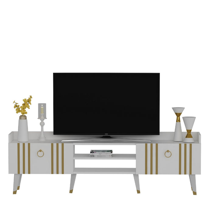 Comoda TV Asi Home Isıl, 184 cm x 58 cm x 30 cm, Alb,
Auriu