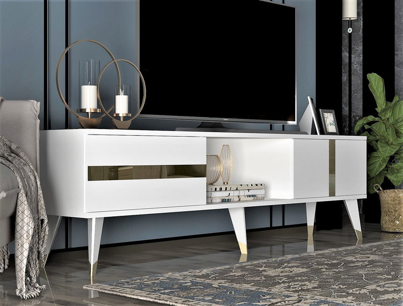 Comoda TV Asi Home Vania, 150 cm x 50 cm x 30 cm, Alb,
Auriu