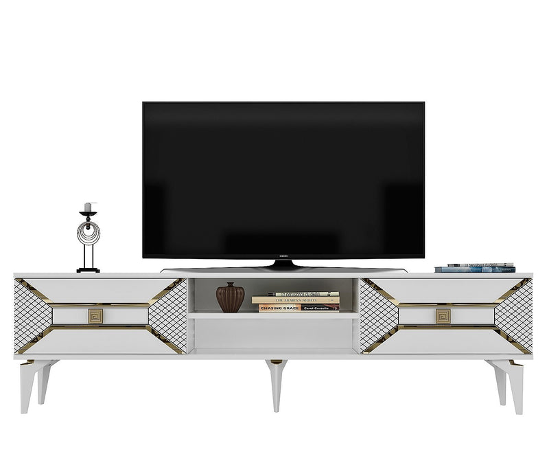Comoda TV Asi Home Yumedi, 150 cm x 50 cm x 30 cm, Alb, Auriu