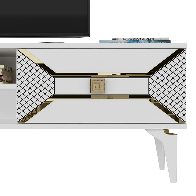Comoda TV Asi Home Yumedi, 150 cm x 50 cm x 30 cm, Alb, Auriu
