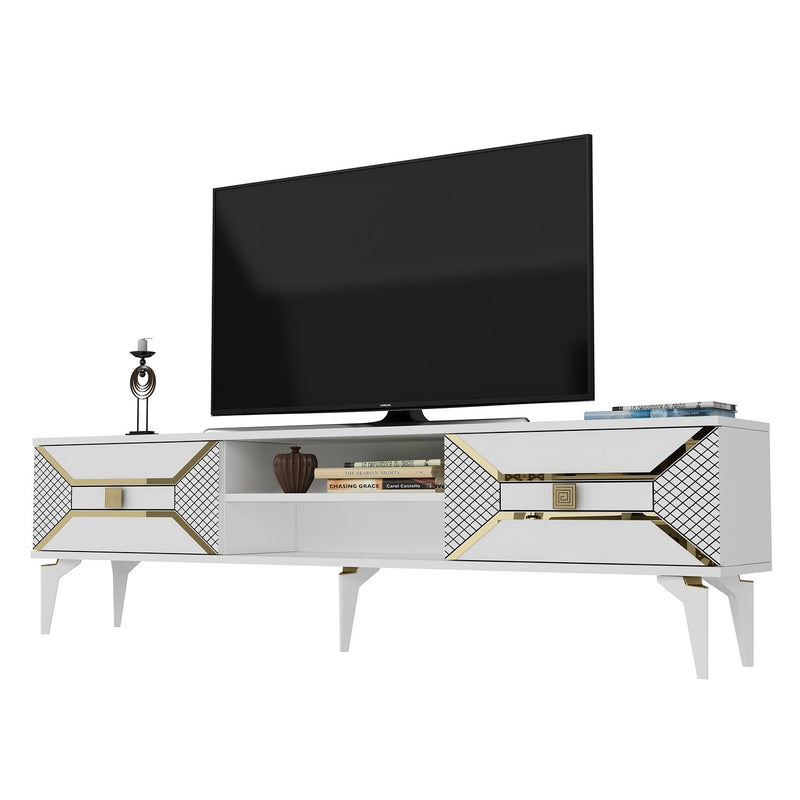 Comoda TV Asi Home Yumedi, 150 cm x 50 cm x 30 cm, Alb, Auriu