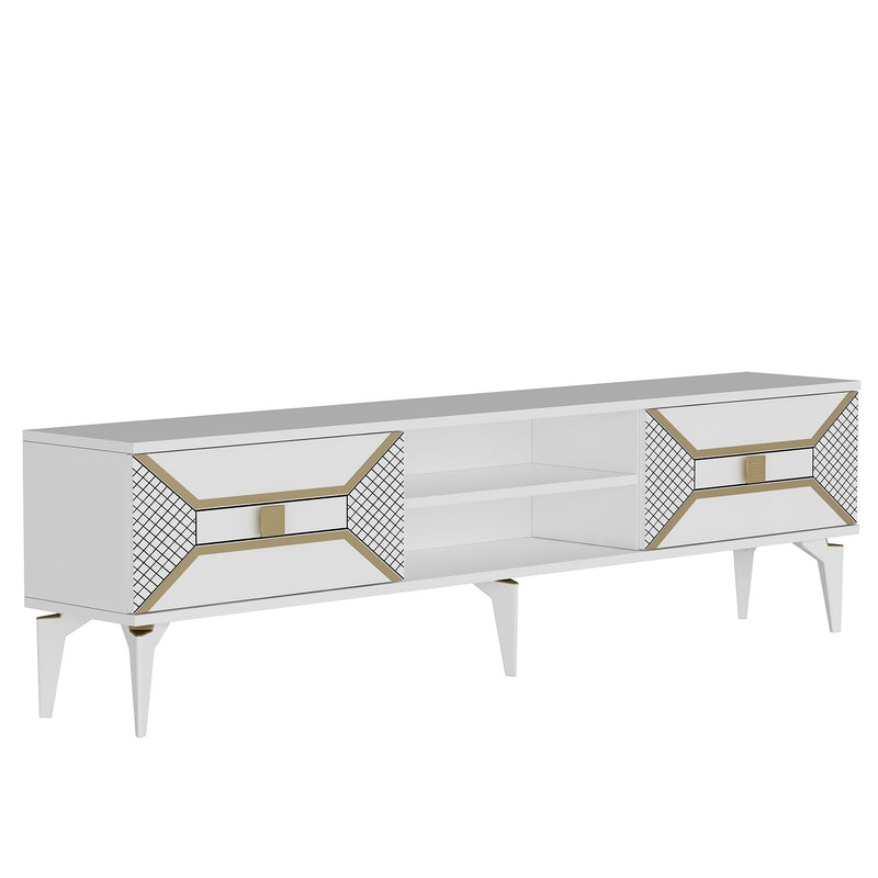 Comoda TV Asi Home Yumedi, 150 cm x 50 cm x 30 cm, Alb, Auriu