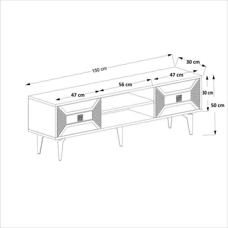 Comoda TV Asi Home Yumedi, 150 cm x 50 cm x 30 cm, Alb, Auriu