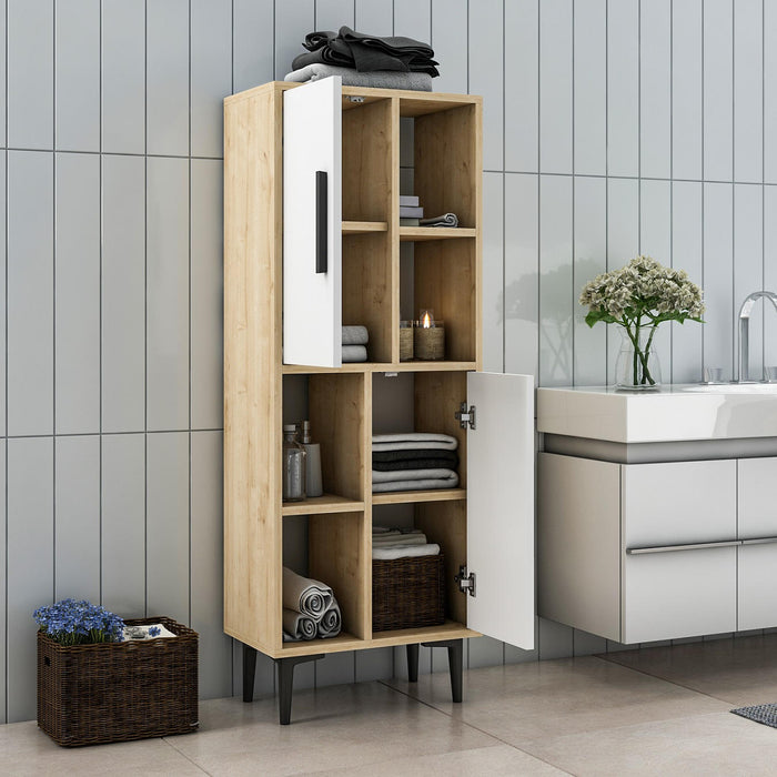 Dulap multifunctional Asi Home Leni - Sapphire Oak, White,  Stejar/
Alb, 50 x135 x30 cm